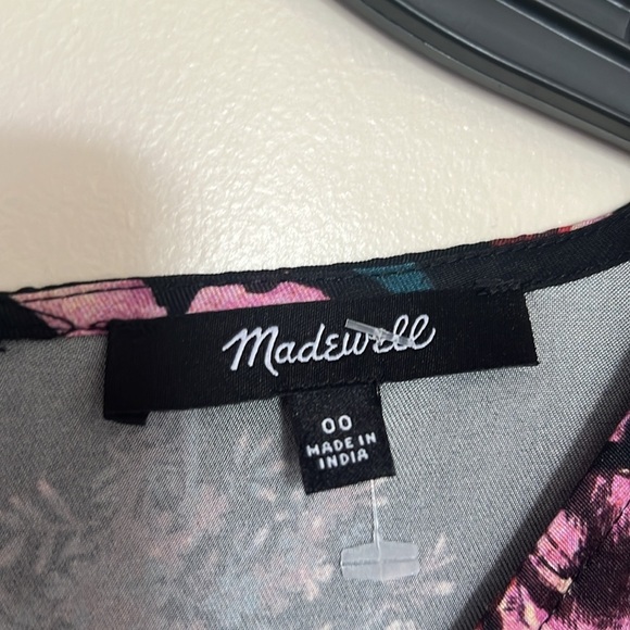 Madewell Belinda Pink Black Floral Midi Dress V-Neck Flutter Sleeves Size 00 - Picture 6 of 12